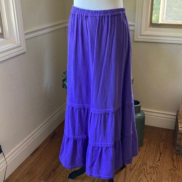 Coldwater Creek Purple Bohemian Festival Maxi Skirt Size PM - Picture 1 of 9